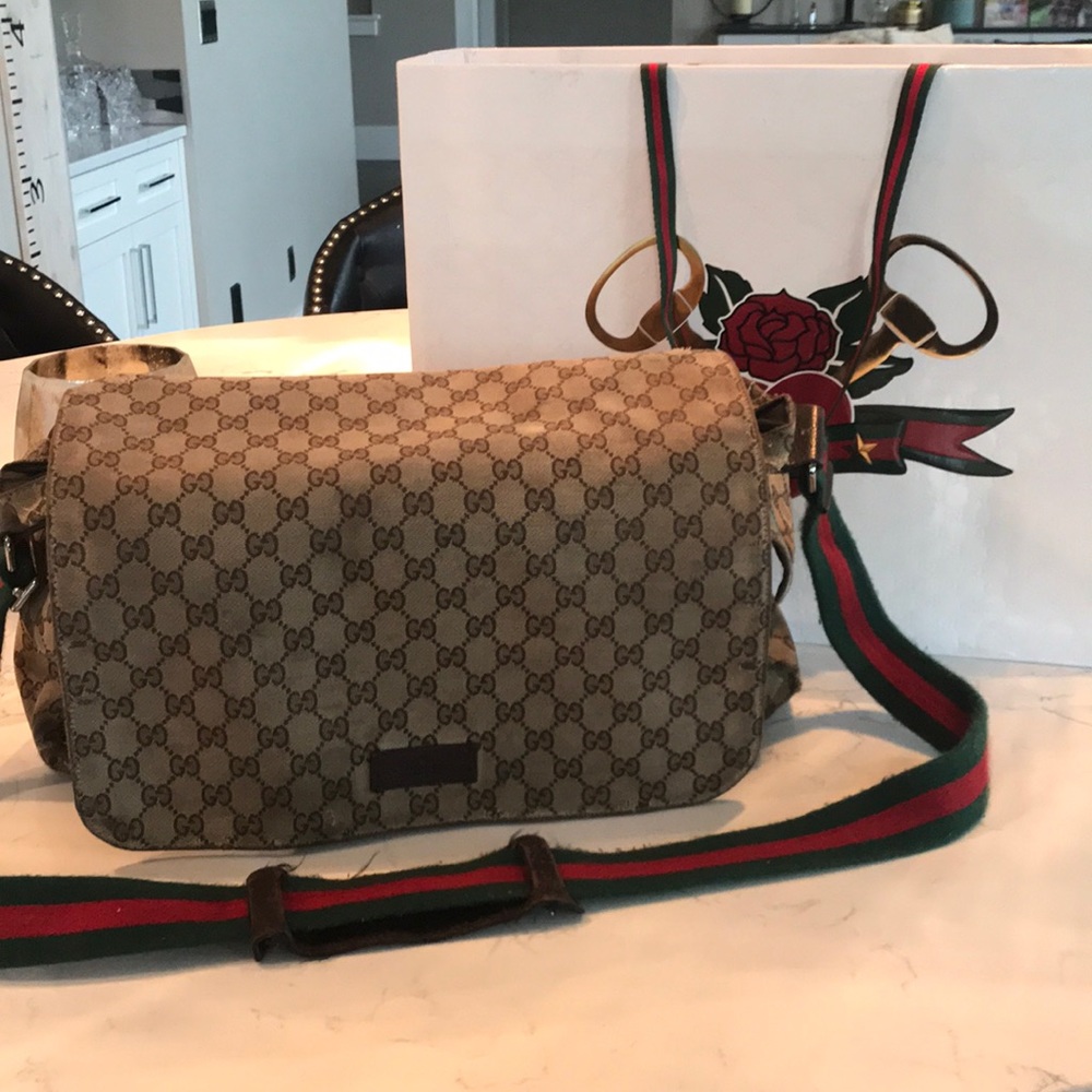 Gucci Brown and Tan GG Diaper Bag